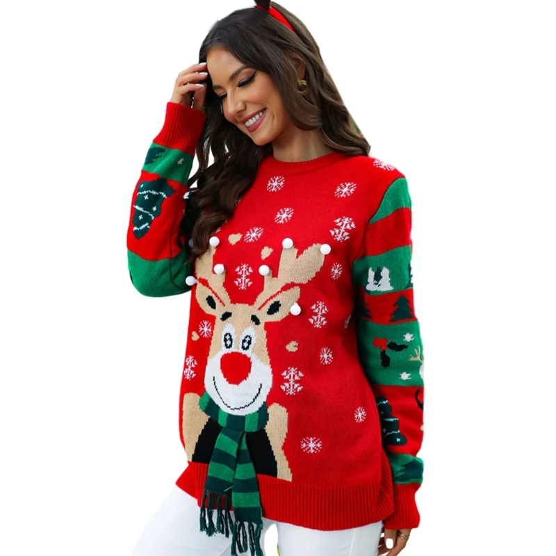 

50JB Womens Christmas Sweater Holiday Party Jumpers Long Sleeve Neck Pullover
