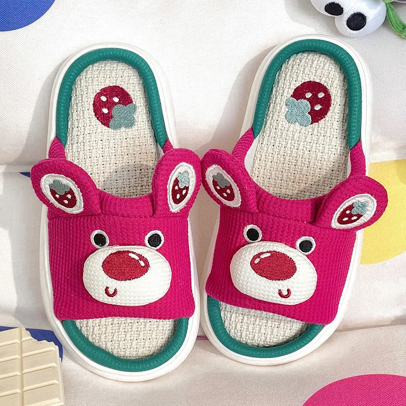 Home Slipper for Womens Four Season Cute Bear Slipper Family Flip Flops Female Cotton Linen Shoes Lightweight Platform Slippers
