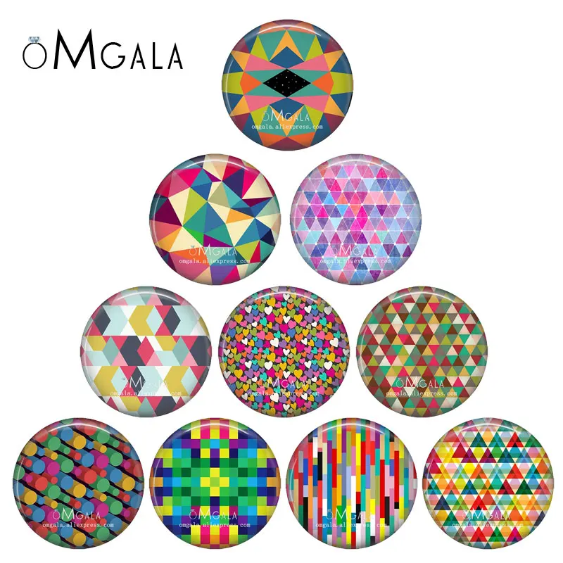 

Art Colorful Geometric Patterns 10mm/12mm/14mm/18mm/20mm/25mm/30mm Round photo glass cabochon demo flat back Making findings