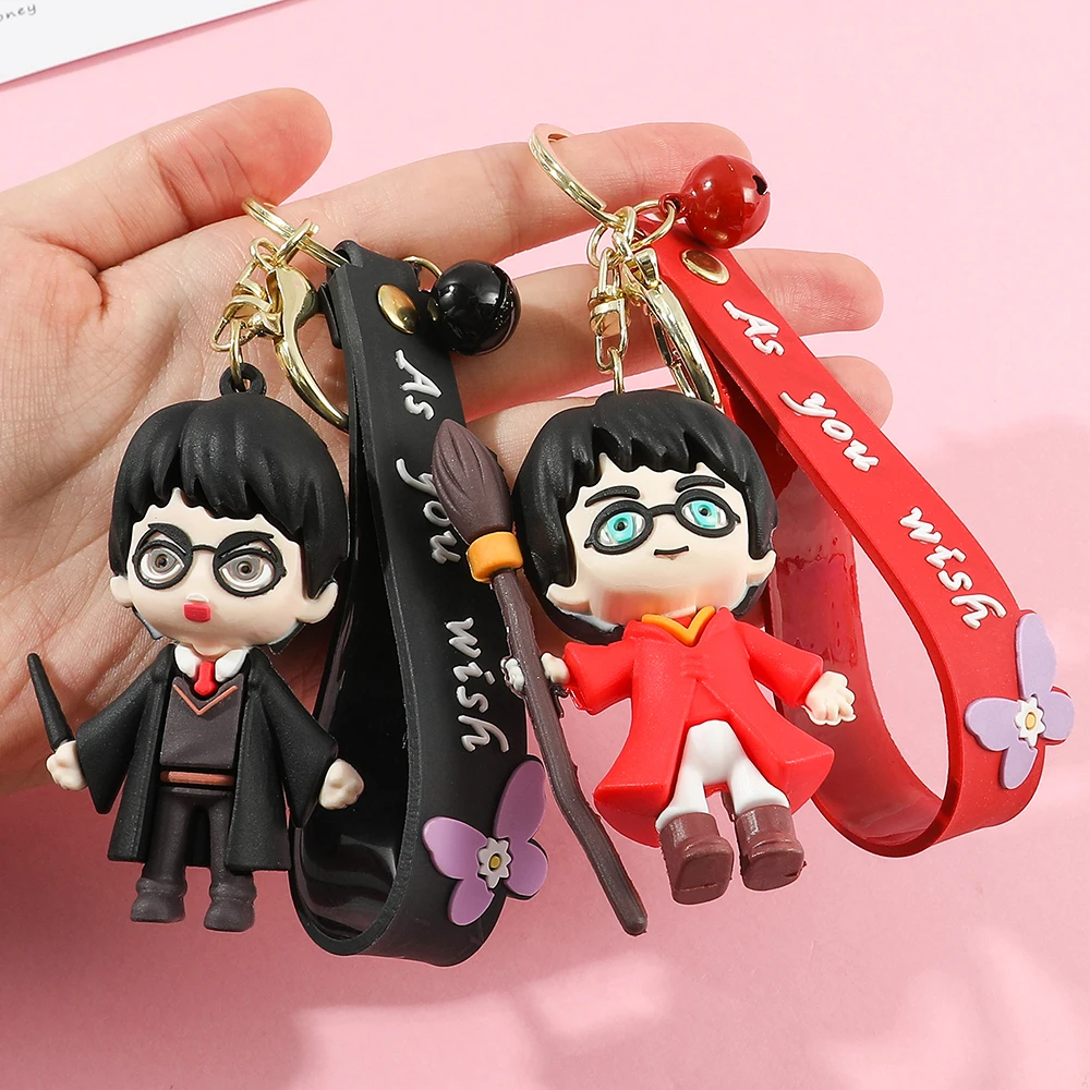 

Q Version Anime Magic Movie Wizard Pendant Keychain Cartoon PVC Figurine Model Keyring for Fashion Backpack Ornament Toy Gift