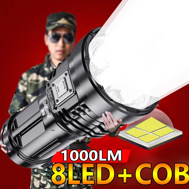 

Домашний светодиодный портативный фонарик Xpe + cob, светодиодный фонарик с зарядкой от USB, маленький прожектор со встроенным аккумулятором, Фо...