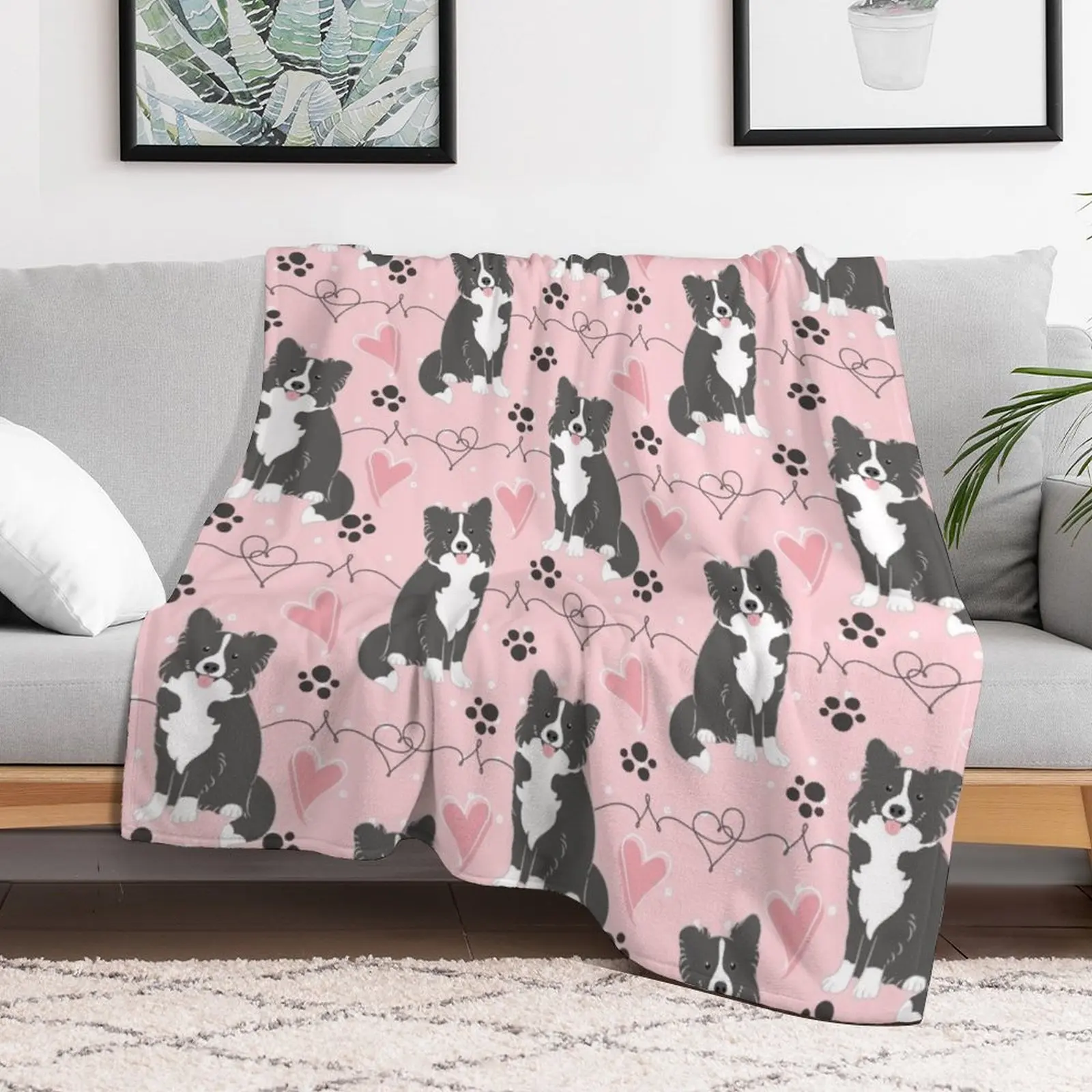 LOVE Border Collie — черно-белое двуспальное одеяло