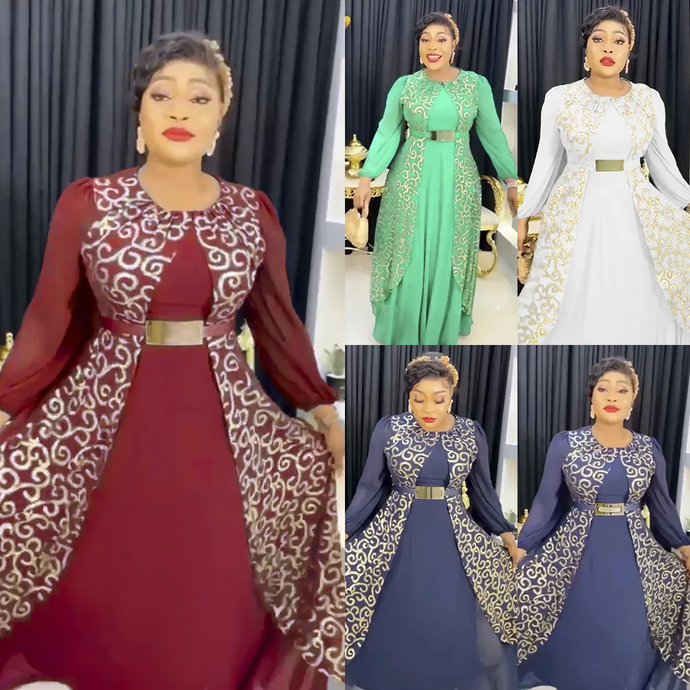 African Maxi Dresses For Women Abaya 2023 Dashiki Patchwork Pleated African Clothes Big Size Africa Clothing Christmas Robe
