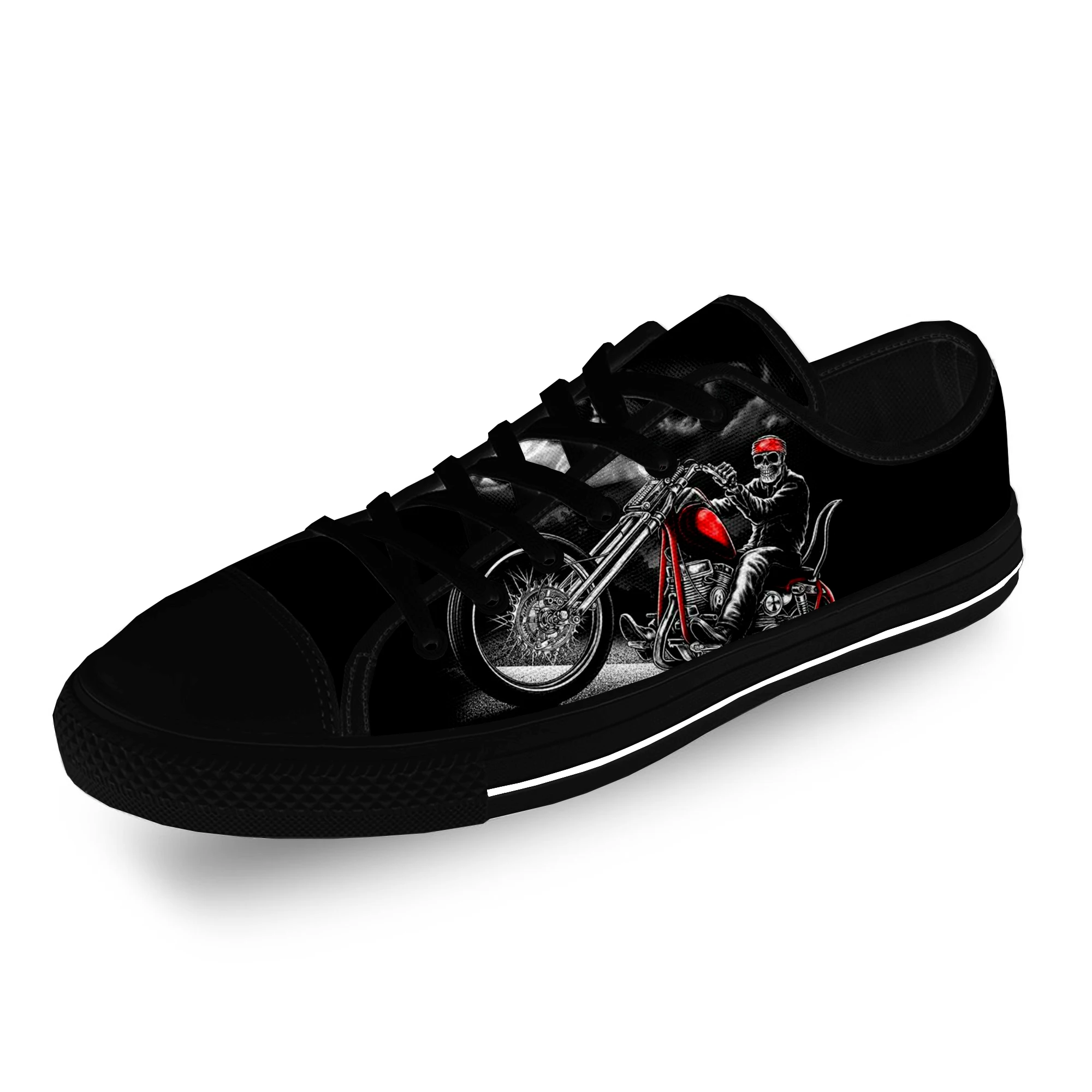 

Motorcycle Skull Punk Funny Cool Casual Cloth Fashion 3D Print Low Top Canvas Shoes Men Women Lightweight Breathable Sneakers