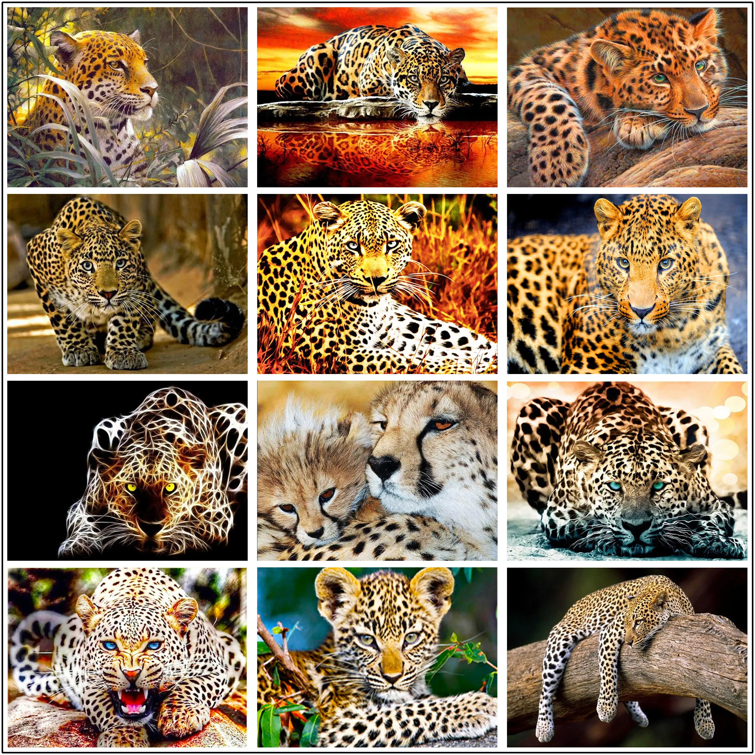 

5D Diamond Painting Full Round leopard Rhinestones Pictures Animals Diamond Embroidery Diamond Mosaic
