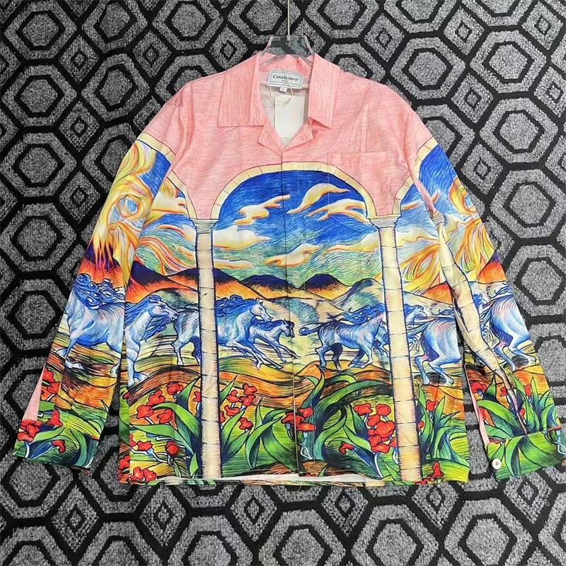 

Шелковая рубашка Касабланка для мужчин и женщин, красочные пляжные Гавайские рубашки с рисунком лошадей и Swarm y2k