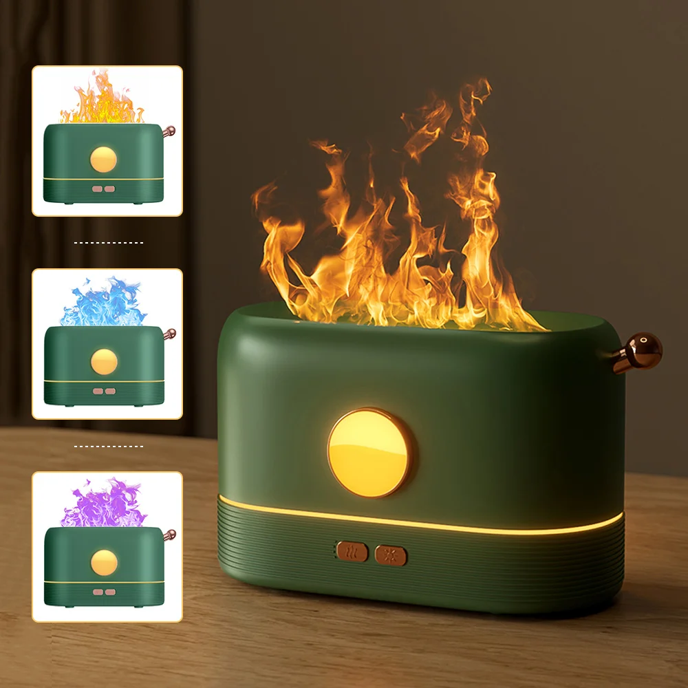 

Flame Diffuser Air Humidifier Aromatherapy Humidifiers Diffusers Simulation Flame Humidifier Auto-off 3 Colors Atmosphere Lamp