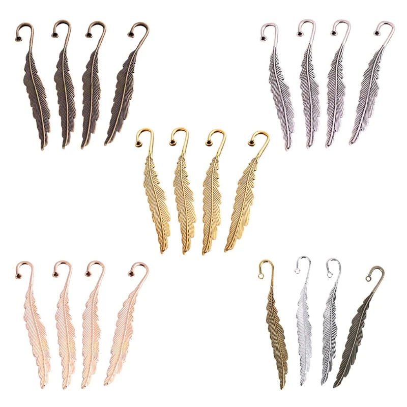 

4pcs Creative Retro Feather Bookmark Metal Book Marker for Book Reading Finding