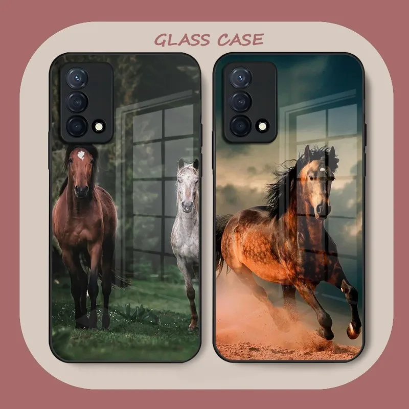 

Running Horse Phone Case Glass For OPPO FindX3 X3Pro X5Pro K7 K9 Reno 6 6Z 7SE 4 5F A54 A53 A92S A93S A95 Cover