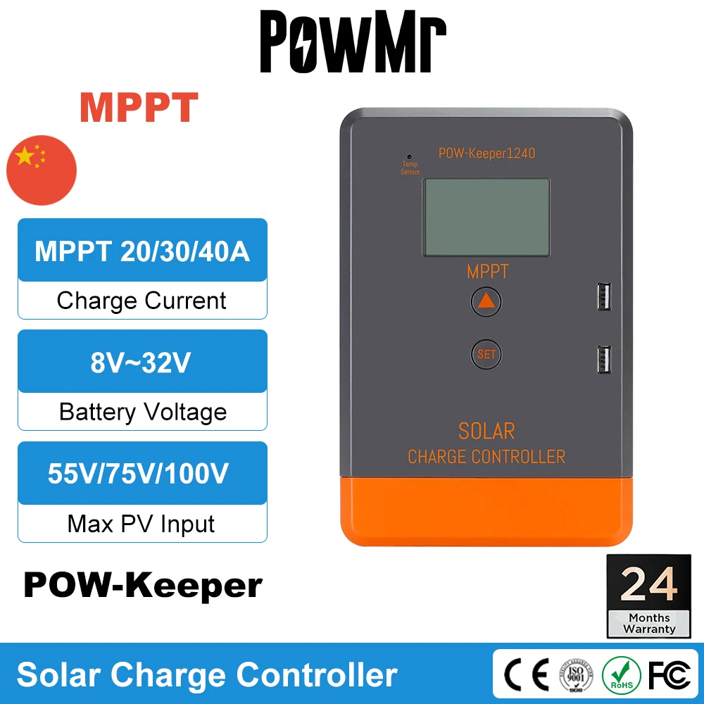 

PowMr Solar Controller 12V 24V 20A 30A 40A 100% MPPT Charger Regulator Max PV 55V 100V Dual USB Charging Controlador De Carga