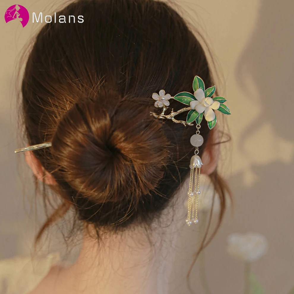 

Molans New Pearl Lily of the Orchid Fringe Hair Stick Girls Metal Hair Fork Hairpin Woman Hair Accessories