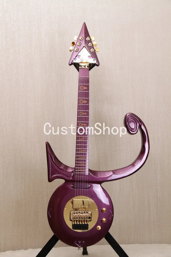 

Бриллиантовая серия Принц символ любви металлическая фиолетовая электрическая гитара Floyd Rose Tremolo, золотой символ мечта гитара от Jerry Auerswal
