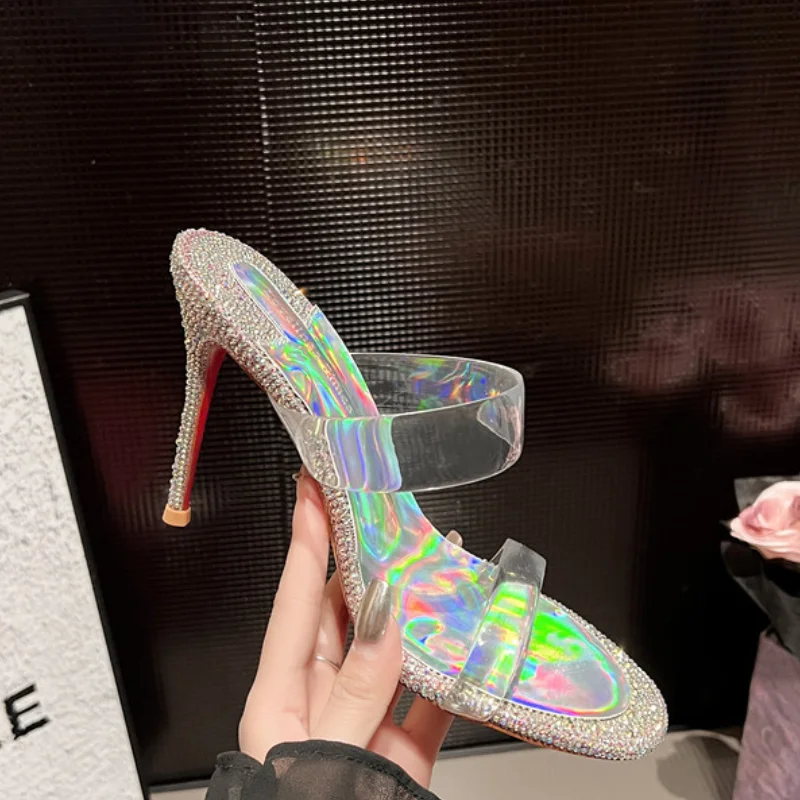 Женские мюли на высоком каблуке с красной подошвой 6 см 8 10