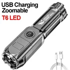 Перезаряжаемый USB фонарик T6, светодиодный фонафонарь с аккумулятором 18650 для кемпинга, походов, велоспорта