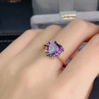 heart natural rainbow mystic topaz solitaire 925 sterling silver rings women fashion colorful gemstone jewelry