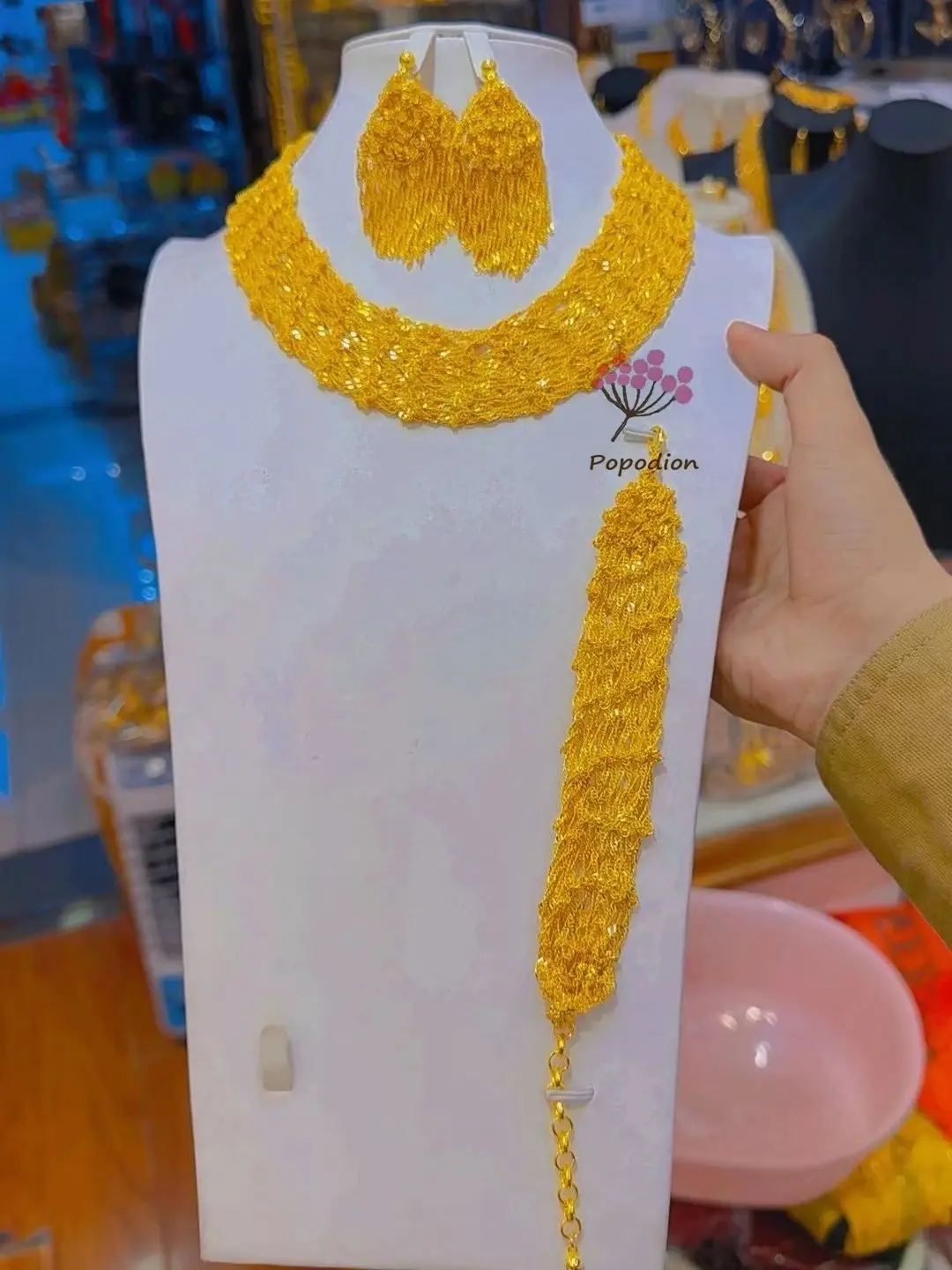 Дубайское новое 24-каратное позолоченное ожерелье серьги браслет для женского