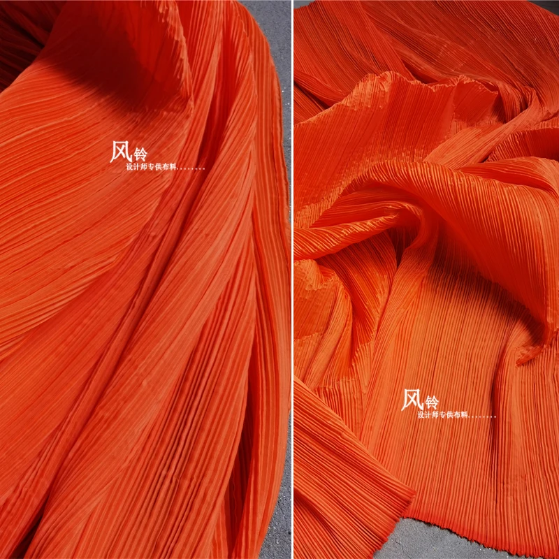 

Pleated Fabric Orange-red Creative Cloth Miyake's Style Of Pleats DIY Arts Background Decor Skirt Dress Clothes Designer Fabric