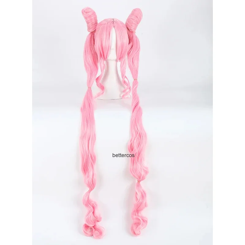 Фото Парик для косплея Sailor Chibi Usa Chibiusa, 120 см, супер длинный розовый термостойкий парик из синтетических волос + шапочка для парика №2