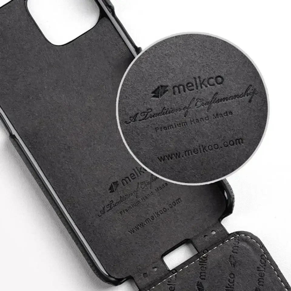 Вертикальный чехол Melkco из натуральной кожи для iPhone 16 Pro Max Plus с магнитной зарядкой