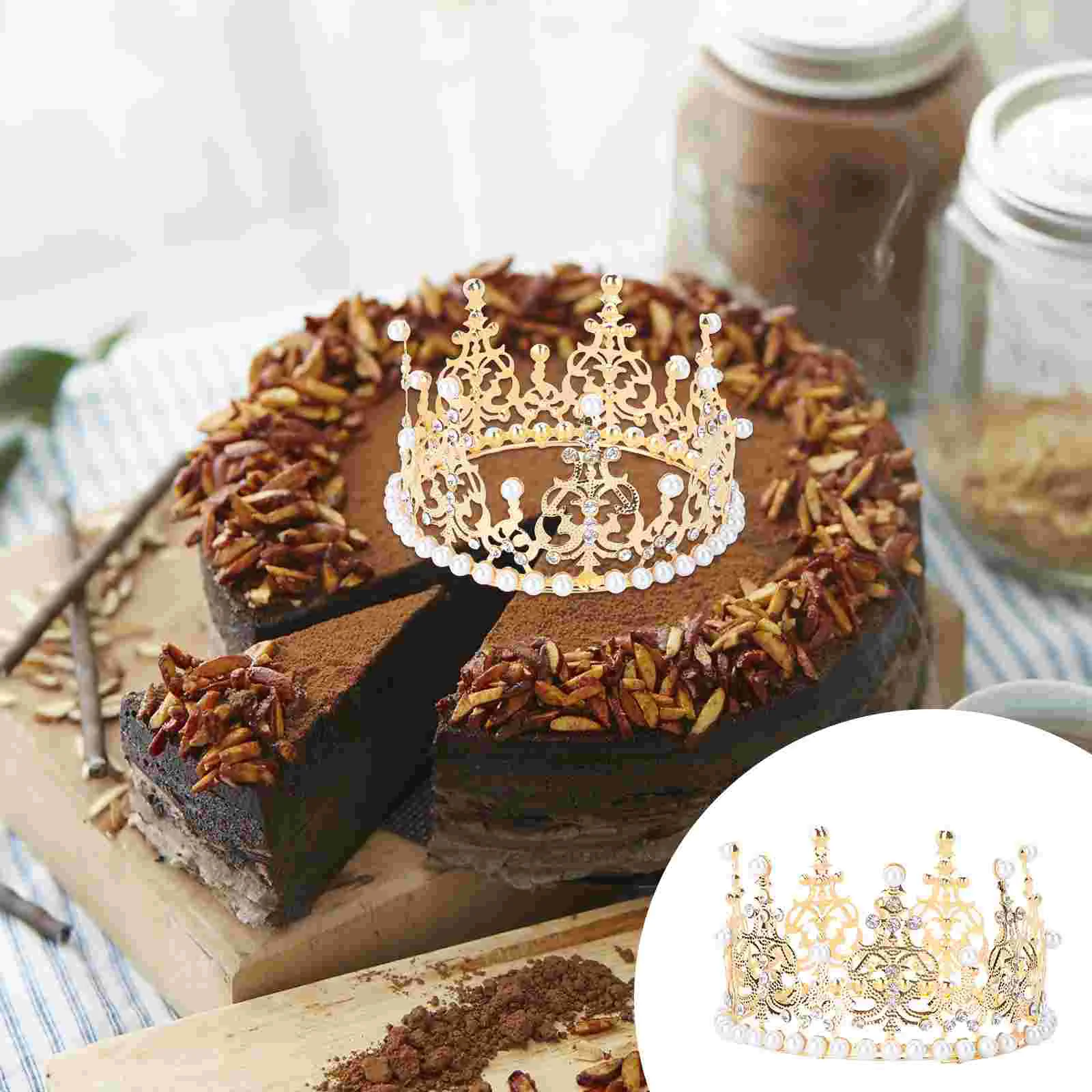 

Birthday Tiara Decorations Baby Kids Cupcake Shower Rhinestone Pearl King Wedding Pick Dessert Decor Decoration Party Fondant