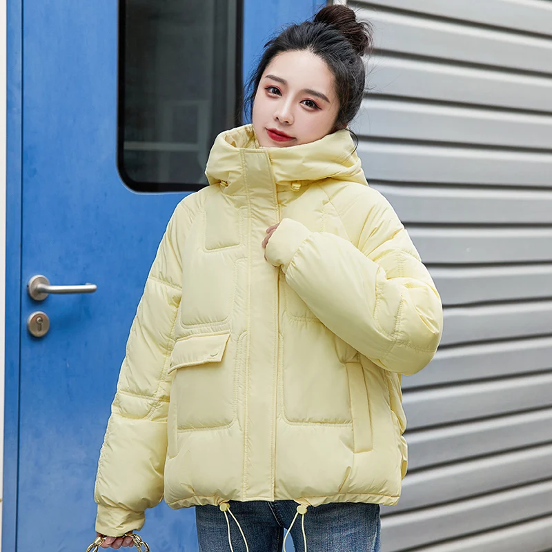 New Fashion Winter Jacket Women Cotton Padded Outwear Stand Collar Hooded Female Short Coat Solid Parka Ovecoat Bread Clothes