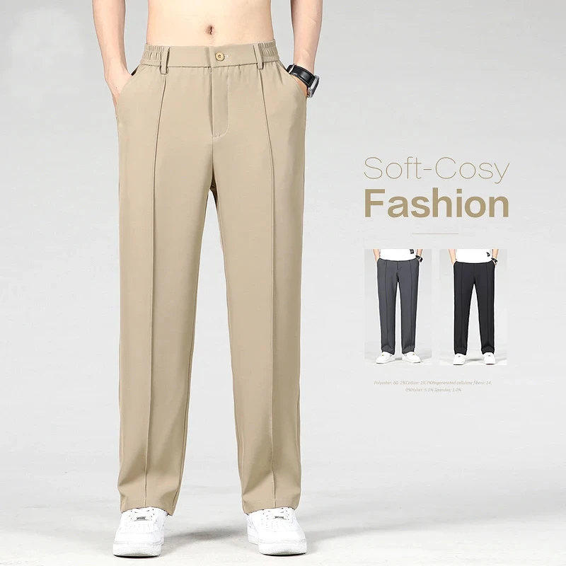 

Summer Men's Stretch Casual Pants Thin Business Elastic Waist Trousers Male Khaki Loose Straight Pant Clothing Plus Size M-4XL