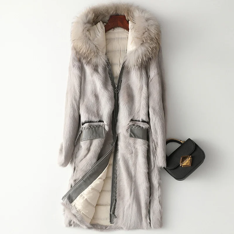 

Luxury brand Natural Coat Women Winter Duck Down Jacket Raccoon Hooded Clothes 2023 Vintage Long Double Faced Fur Coats Hiver 09