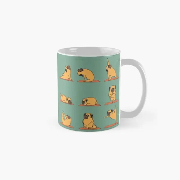 Pug Yoga Classic  Mug Image Printed Coffee Tea Cup Gifts Picture Photo Simple Handle Round Drinkware Design