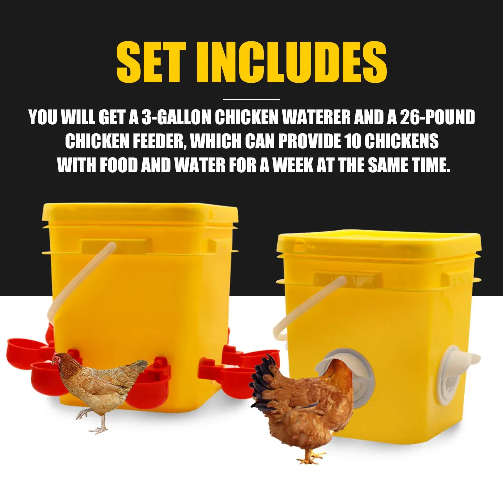 Chicken And Duck Feeder And Water Dispenser Kit 15 Pound Feeder And 3.2 Gallon Water Dispenser With 8 Self-filling Cups And 4 pP