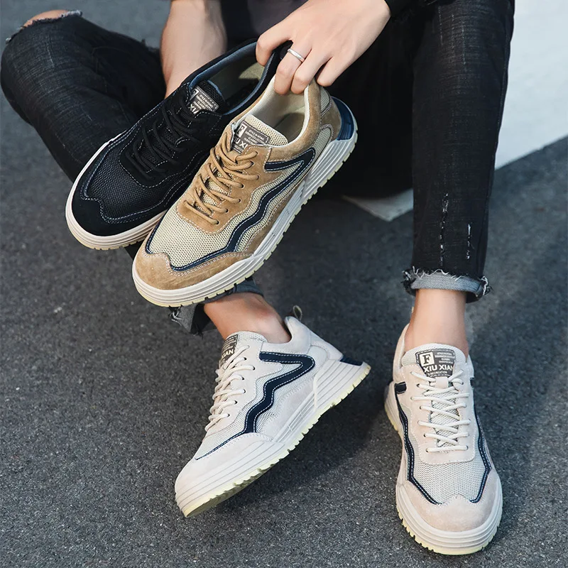 HIKEUP Men's Hiking Shoes Breathable Mesh Elastic Shoelace Walking Sneakers Outdoor Sports Comfort Footwear Male