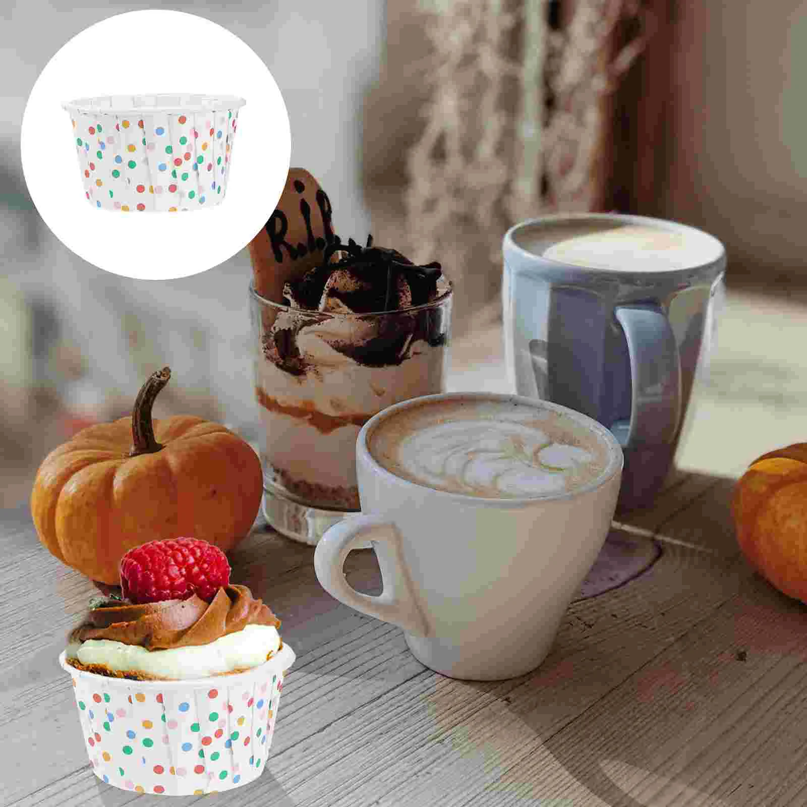 100 Pcs Plastic Soup Bowls Disposable Ice Cream Bowls Cupcake Muffin Cases Paper Food Cups Cupcake Topper Paper Bowls