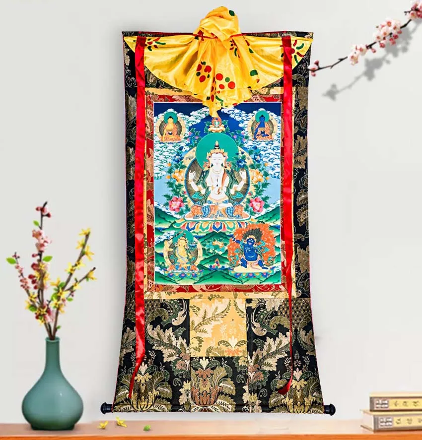 

Оптовая продажа буддистских принадлежностей 150 см, большой семейный храм, стена, четыре руки, Гуаньинь, Будда, декоративный Будда, ананг-га