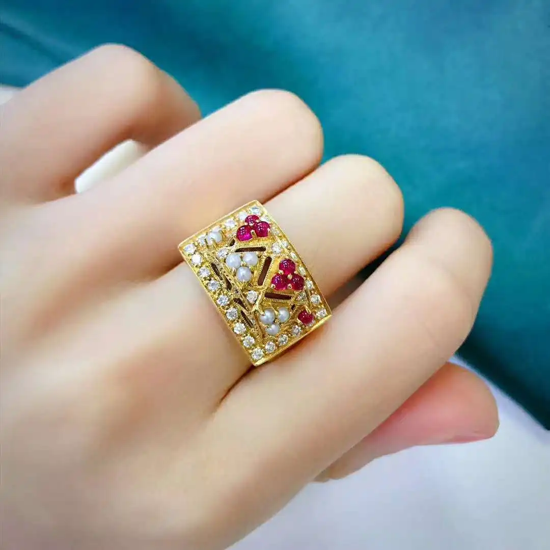 

Новинка, роскошное двойное кольцо из серебра S925 пробы с бриллиантами, огромное красное фото граната в Европе и Америке