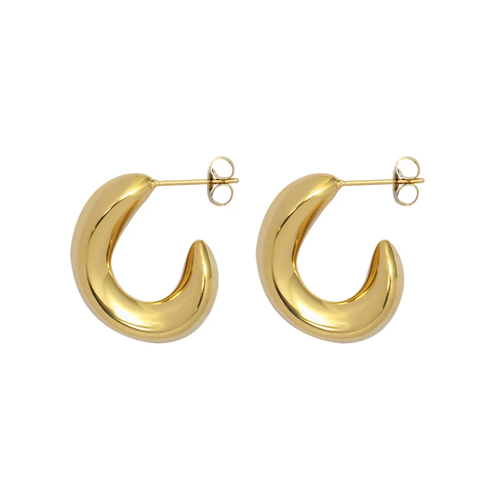 

Korea Style Jewelry Geometric Simple Titanium Steel 18K Gold Earrings C-shaped Stainless Steel Earrings