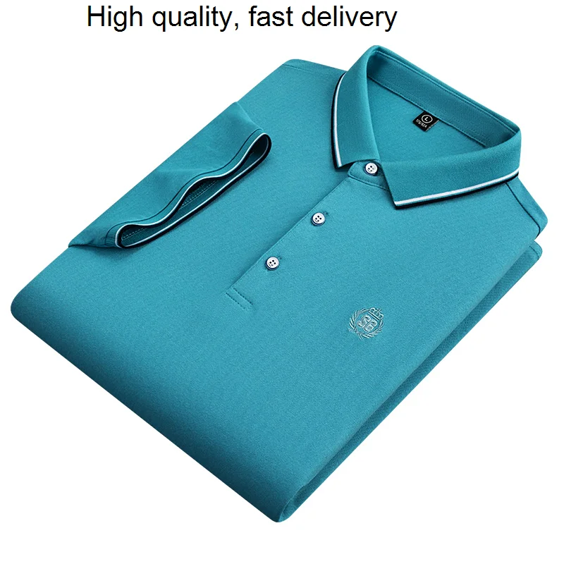 

Цветная Высококачественная Однотонная футболка с воротником-стойкой, Повседневная Деловая Мужская Новая поло с короткими рукавами, дышаща...