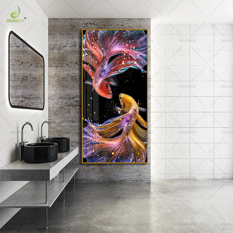 Изысканный постер HD Koi фон для входа Хрустальный фарфор Золотая рамка роспись