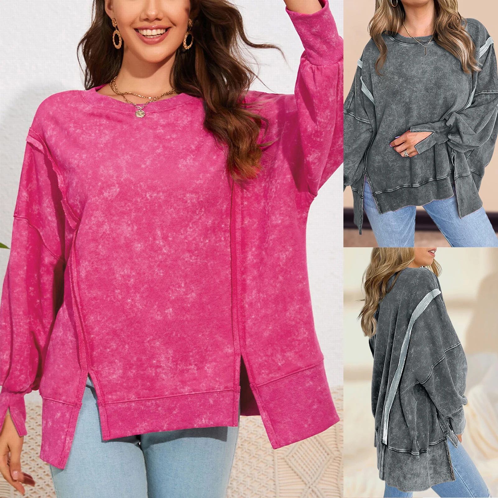 

Свитер женский составного кроя в стиле ретро, потертая толстовка, модный Свободный пуловер с длинным рукавом, Свитшот оверсайз, уличная одежда на осень