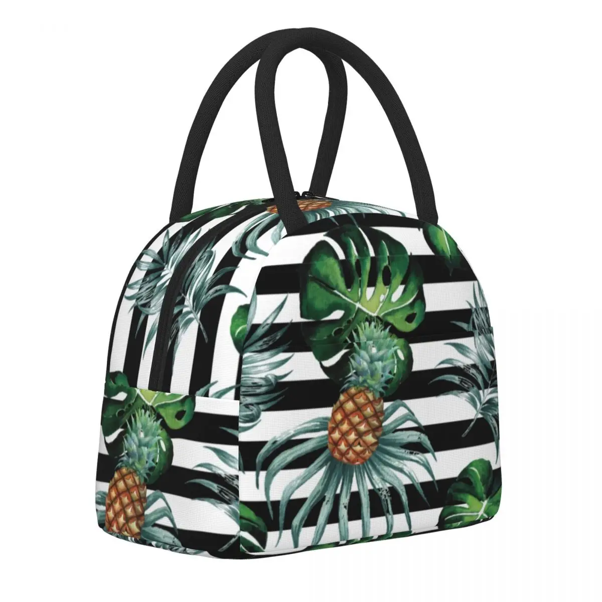 

Watercolor Tropical Lunch Bag Pineapple And Stripes Fun Lunch Box Outdoor Picnic Convenient Cooler Bag Oxford Custom Lunch Bags