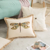 nordic dragonfly embroidery cushion cover cotton linen bedroom decor pillowcase sofa bed car throw pillow covers 4545cm4050cm