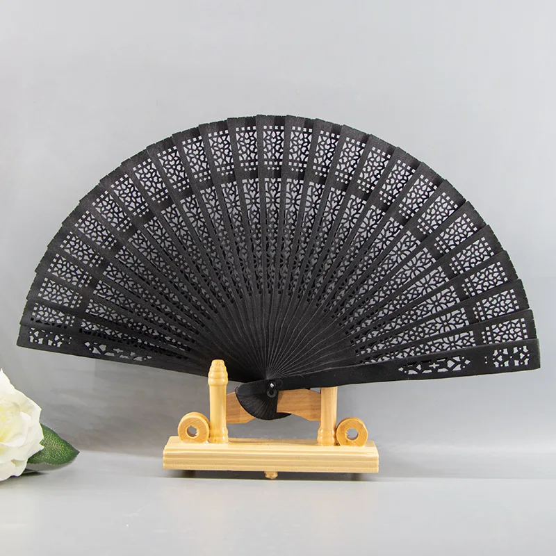 

Fashion Wedding Hand Fragrant Party Carved Bamboo Folding Fan Chinese Wooden Fan Vintage Hollow Antiquity Folding Fan