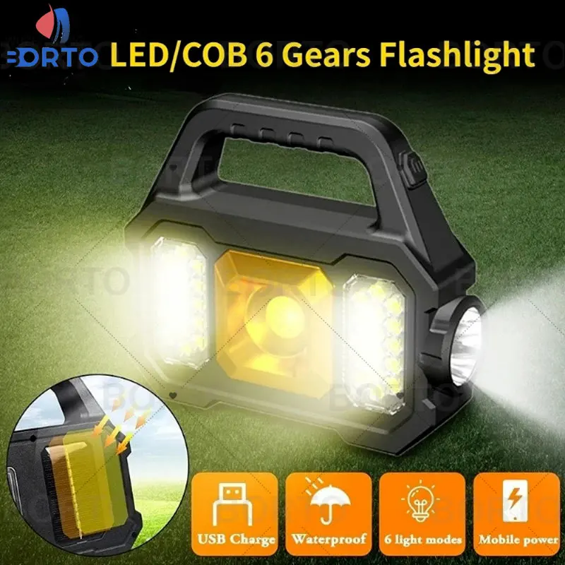 

Portable Solar Flashlight Waterproof LED/COB 6 Gears Torch Super Light Powerful Lantern USB Rechargeable Camping Flashlight