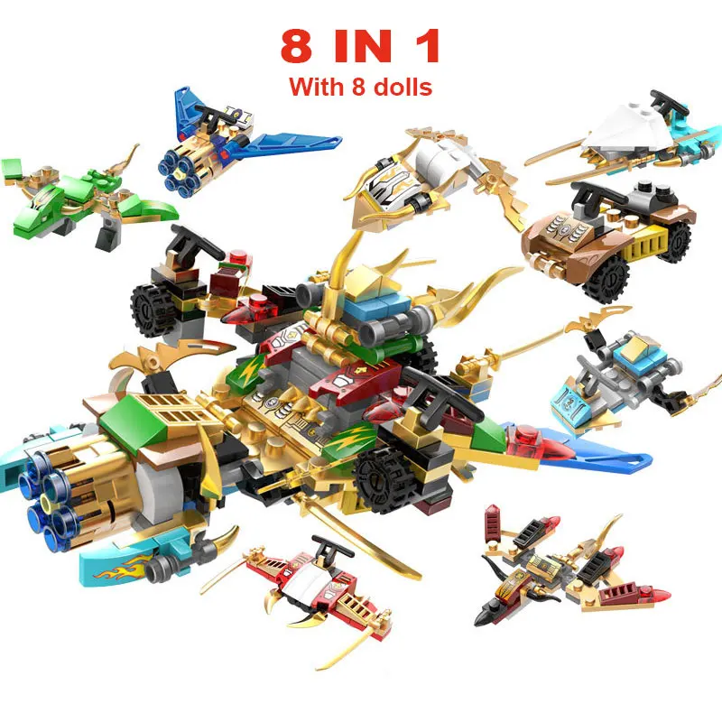 

2022 NEW ninja masters 8IN1 Fighter Aircraft DIY Model Building Blocks Boys Weapons Figures Bricks Assembly Toy For Children