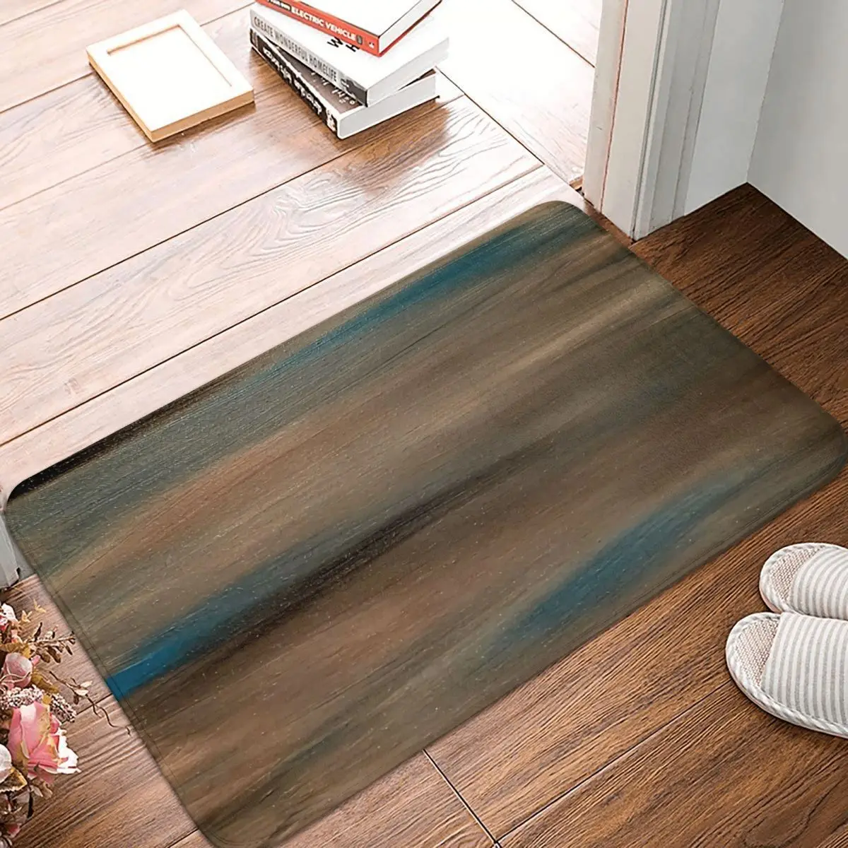 

Metallic Ocean Bath Non-Slip Carpet Abstract Painting Flannel Mat Welcome Doormat Floor Decor Rug