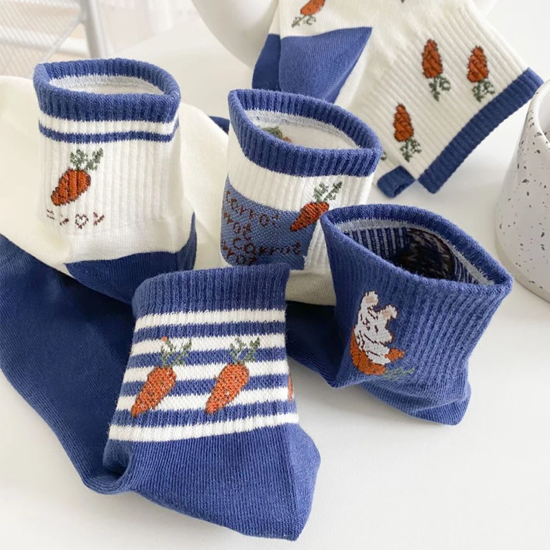 5 Pair Fruit Print Low Tube Women Socks Set Summer Fashion New Cartoon Cotton Socks Cute Breathable Girl Style Skateboard Socken