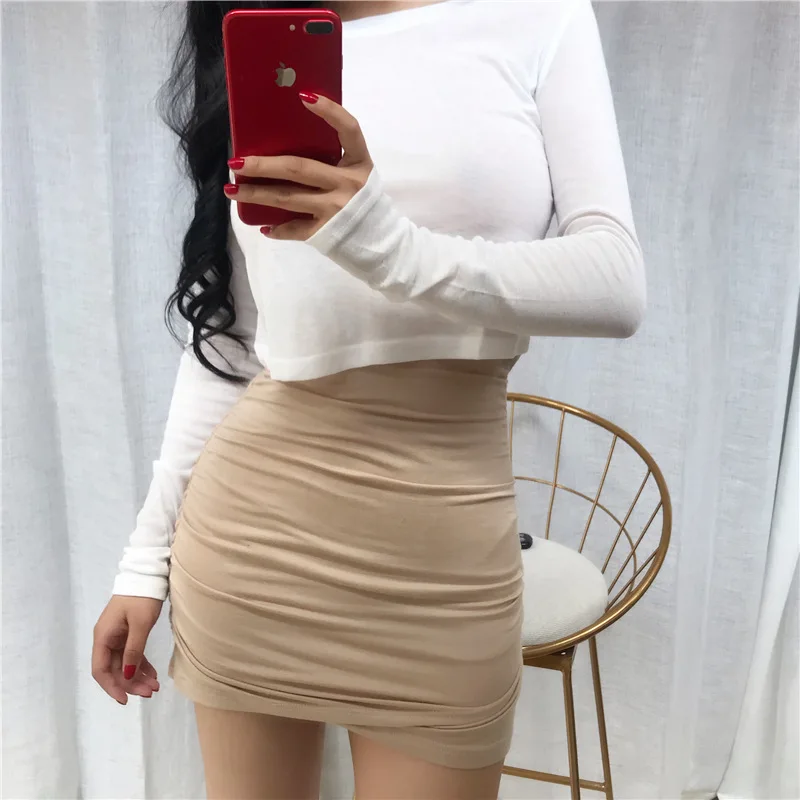 

Korea Dongmen New High Waist Sexy Slim Light Rice Pleated Wrapped Hip Half Body Short Skirt for Women