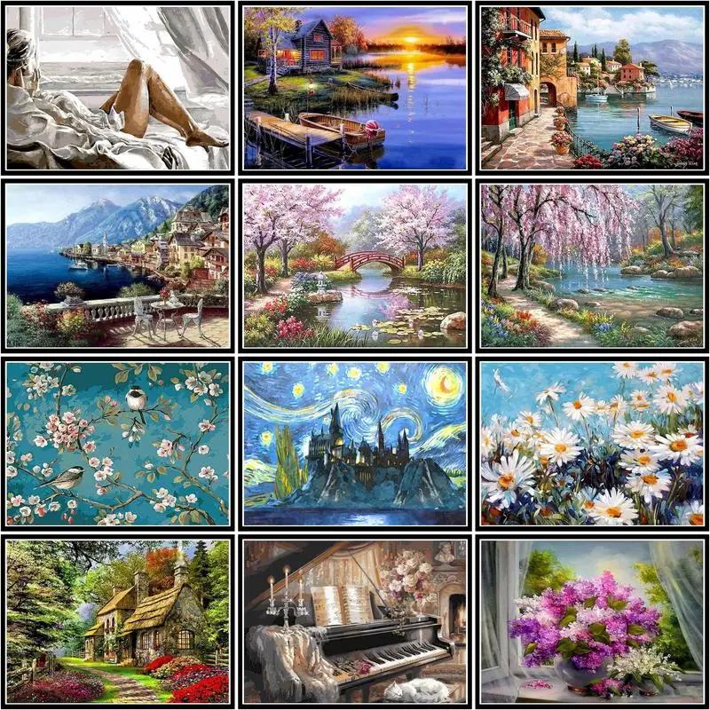 

GATYZTORY картины по номерам цветочный пейзаж животные наборы домашний декор живопись по номерам рисунок на холсте Ручная роспись искусство