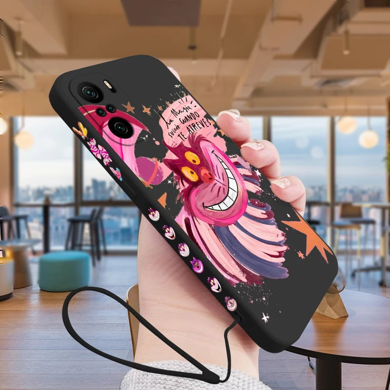 

Disney Alice Cheshire Cat Phone Case For Xiaomi Redmi Note 12 12Pro 11 11S 11T 10S 10 9S 9T Pro Plus 5G Liquid Left Rope