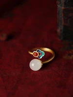 sterling silver ancient gold inlaid hetian jade retro chinese style open ring female light luxury minority exquisite design