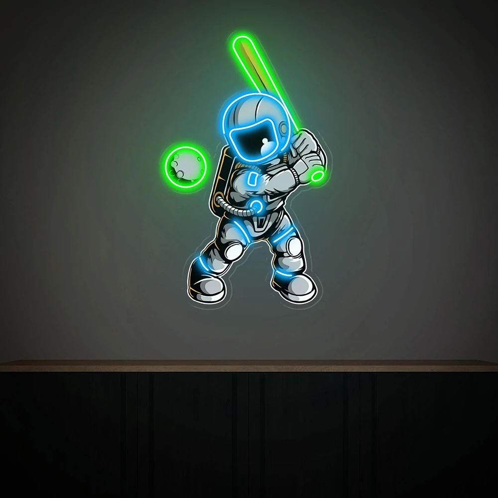 Астронавт играющий в бейсбол светодиодная неоновая вывеска светильник для