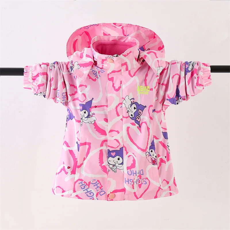 Куртка для девочек ветровка с капюшоном и съемным милая осенне-зимняя одежда